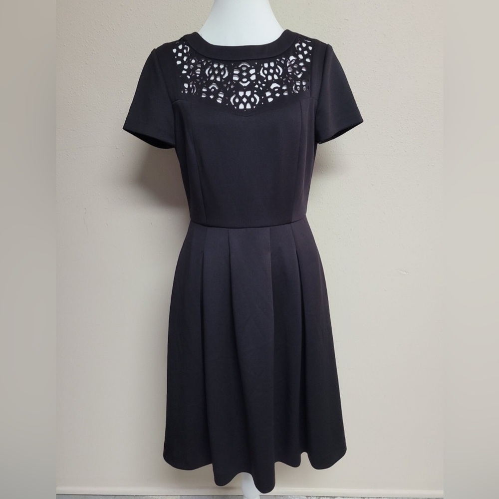 alex marie black dresses Short-Sleeve Midi Dress with Laser-Cut Yoke Shade:Mocha Luxe Social/Cocktail/Evening 20250416_FP Indian Wedding Outfits: Black